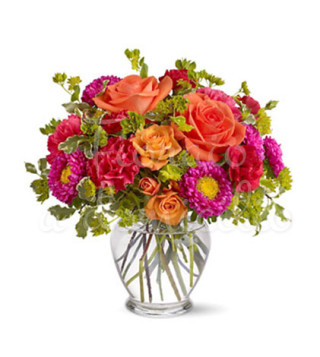 bouquet-di-roselline-arancio-e-fiori-misti-rossi-e-rosa